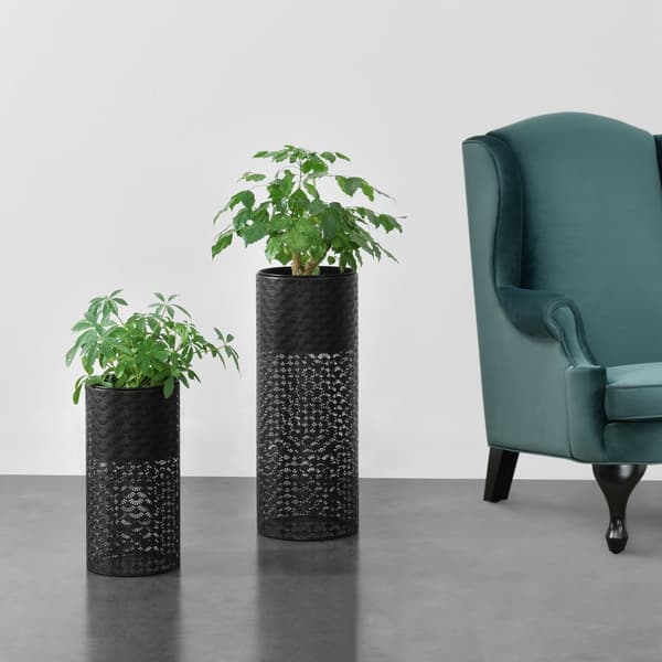 [en.casa]® Växtställ Virton set om 2 med inbyggda krukor-43x21x21cm-65x24x24cm-metall-svart-guld