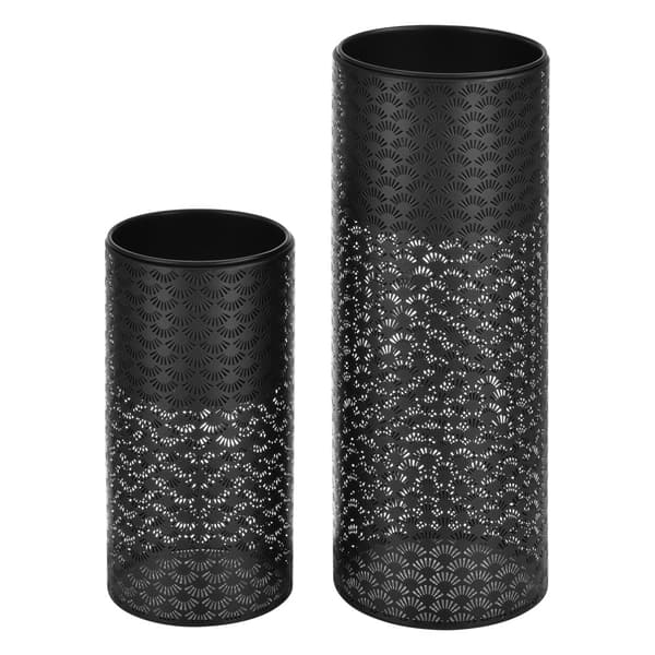 [en.casa]® Växtställ Virton set om 2 med inbyggda krukor-43x21x21cm-65x24x24cm-metall-svart-guld