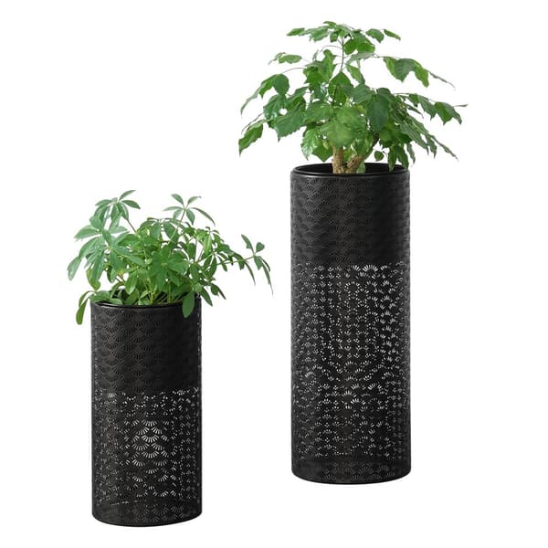 [en.casa]® Växtställ Virton set om 2 med inbyggda krukor-43x21x21cm-65x24x24cm-metall-svart-guld