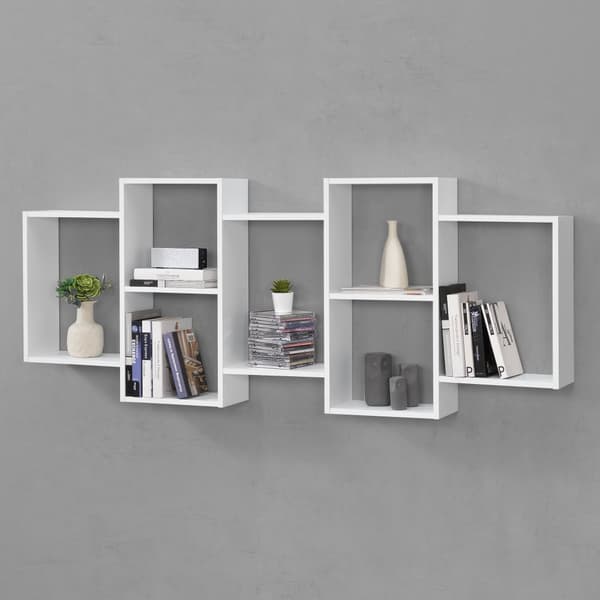[en.casa]® Vägghylla Jessheim med 7 fack-161x18x65cm-melaminbelagd spånskiva-vit matt lackad