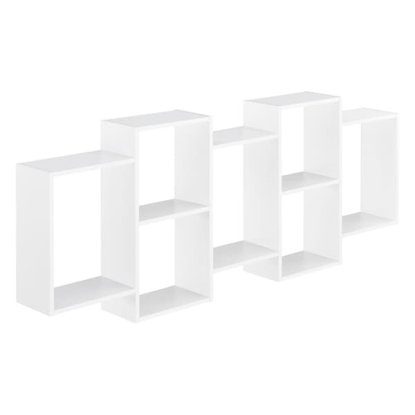 [en.casa]® Vägghylla Jessheim med 7 fack-161x18x65cm-melaminbelagd spånskiva-vit matt lackad