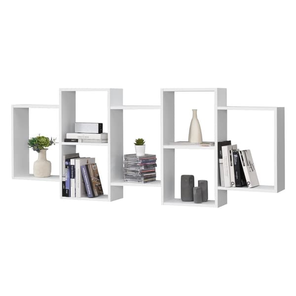 [en.casa]® Vägghylla Jessheim med 7 fack-161x18x65cm-melaminbelagd spånskiva-vit matt lackad
