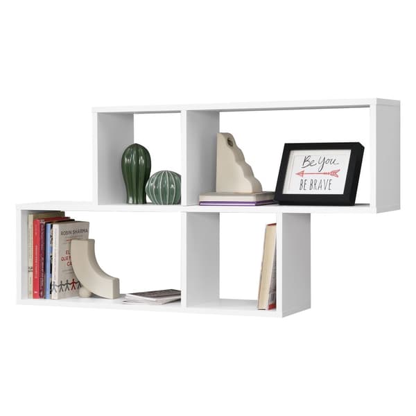 [en.casa]® Vägghylla Bryne med 4 fack-100x19,5x53cm-melaminbelagd spånskiva-vit