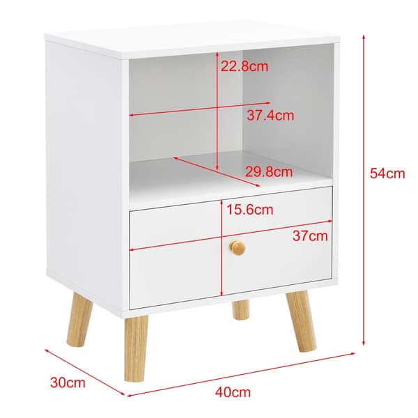 [en.casa]® Sängbord Sundsvall med låda-54x40x30cm-spånskiva-trä-vit