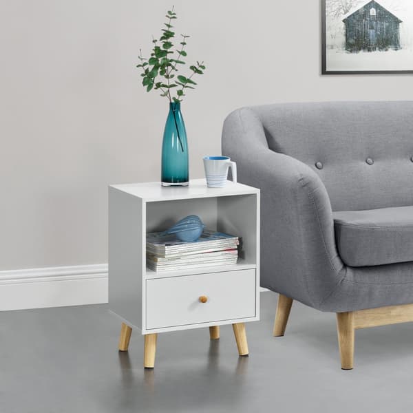 [en.casa]® Sängbord Sundsvall med låda-54x40x30cm-spånskiva-trä-vit