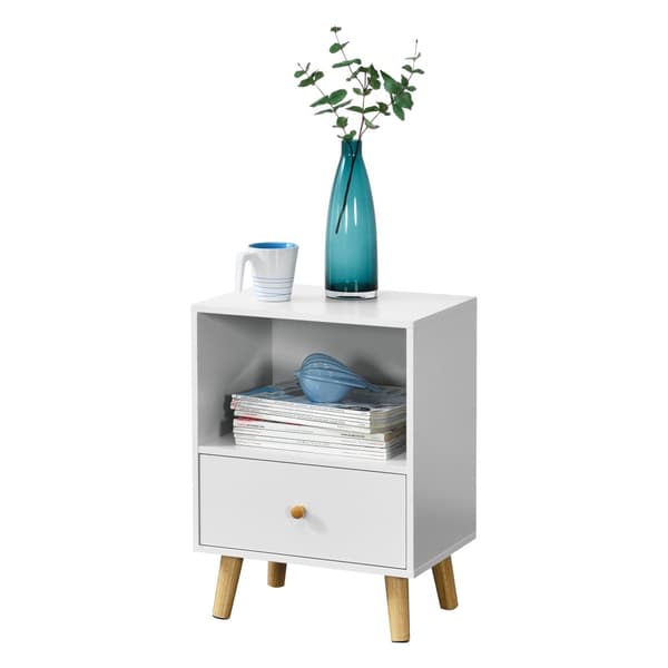 [en.casa]® Sängbord Sundsvall med låda-54x40x30cm-spånskiva-trä-vit