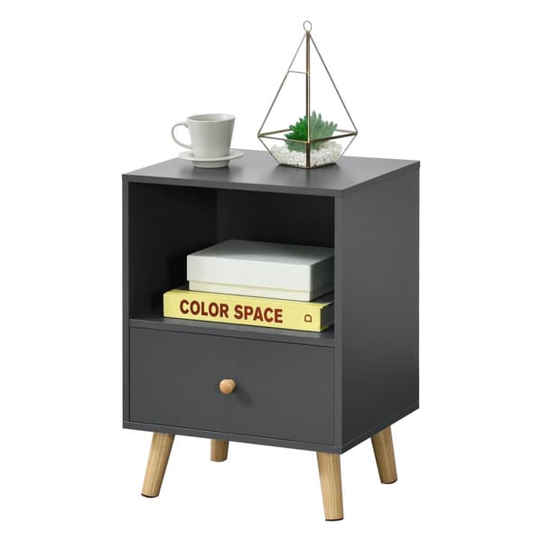 [en.casa]® Sängbord Sundsvall med låda-54x40x30cm-spånskiva-trä-mörkgrå