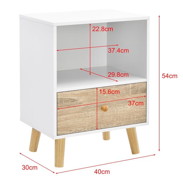 [en.casa]® Sängbord Sundsvall med låda-54x40x30cm-spånskiva-trä-vit-ekfärg