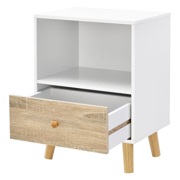 [en.casa]® Sängbord Sundsvall med låda-54x40x30cm-spånskiva-trä-vit-ekfärg