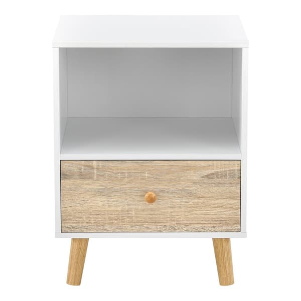 [en.casa]® Sängbord Sundsvall med låda-54x40x30cm-spånskiva-trä-vit-ekfärg