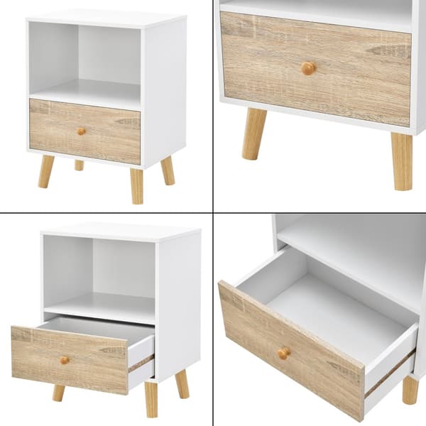 [en.casa]® Sängbord Sundsvall med låda-54x40x30cm-spånskiva-trä-vit-ekfärg