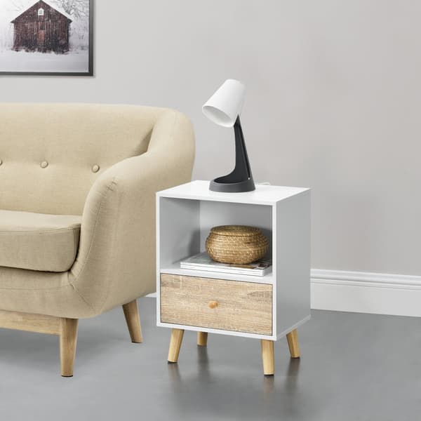 [en.casa]® Sängbord Sundsvall med låda-54x40x30cm-spånskiva-trä-vit-ekfärg