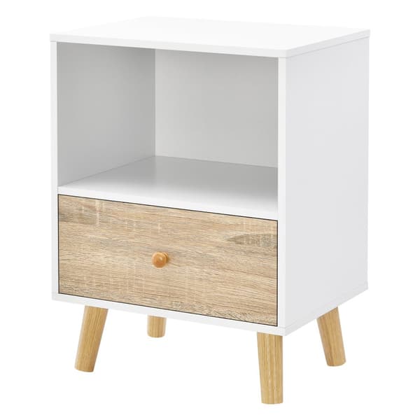 [en.casa]® Sängbord Sundsvall med låda-54x40x30cm-spånskiva-trä-vit-ekfärg