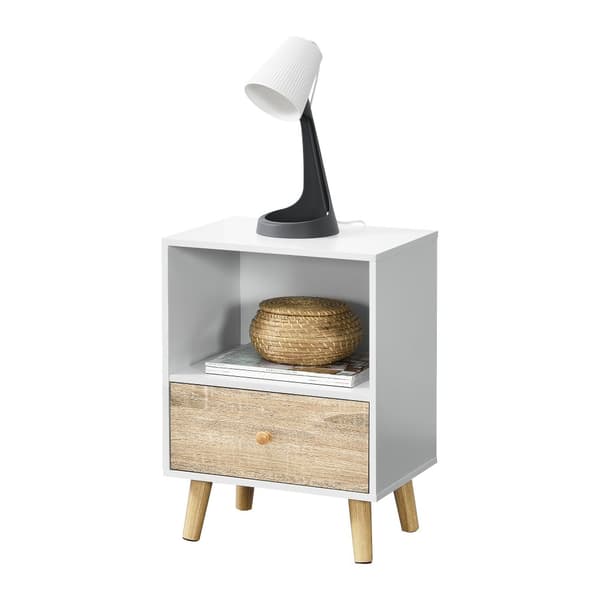 [en.casa]® Sängbord Sundsvall med låda-54x40x30cm-spånskiva-trä-vit-ekfärg