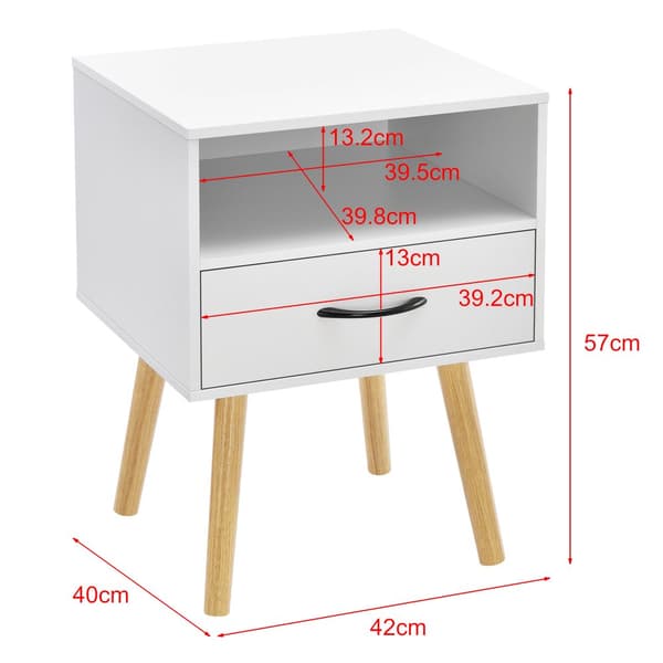 [en.casa]® Sängbord Gävle med låda-57x42x40cm-spånskiva-trä-vit