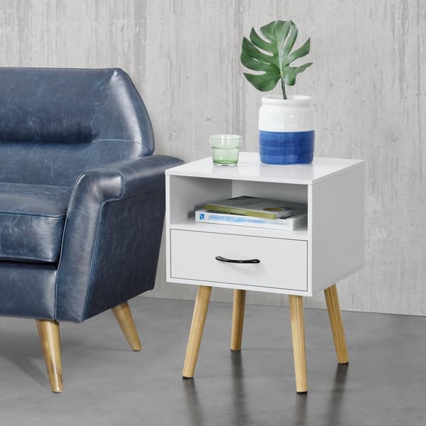[en.casa]® Sängbord Gävle med låda-57x42x40cm-spånskiva-trä-vit