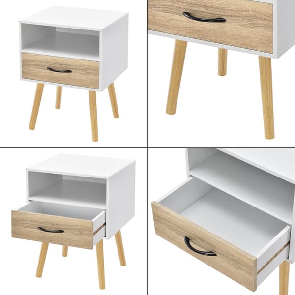 [en.casa]® Sängbord Gävle med låda-57x42x40cm-spånskiva-trä-vit-ekfärg