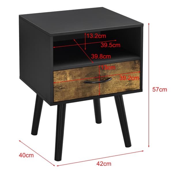 [en.casa]® Sängbord Gävle med låda-57x42x40cm-spånskiva-trä-mörk träfärg-svart