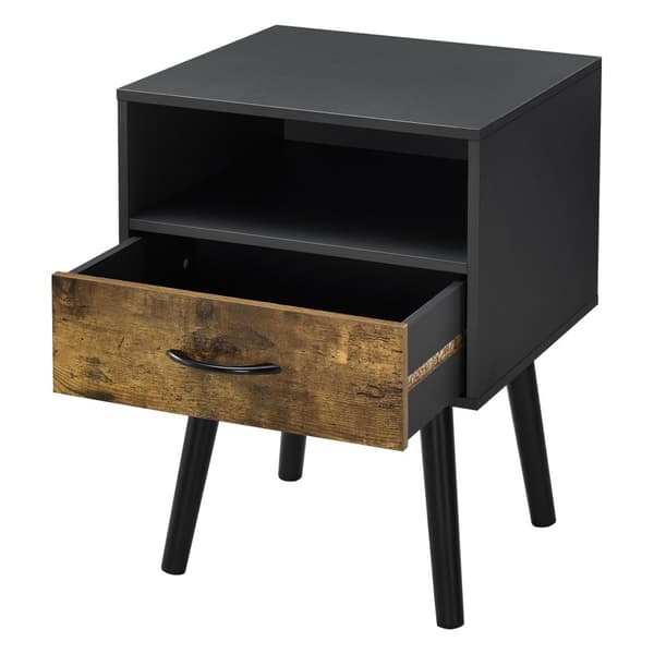 [en.casa]® Sängbord Gävle med låda-57x42x40cm-spånskiva-trä-mörk träfärg-svart