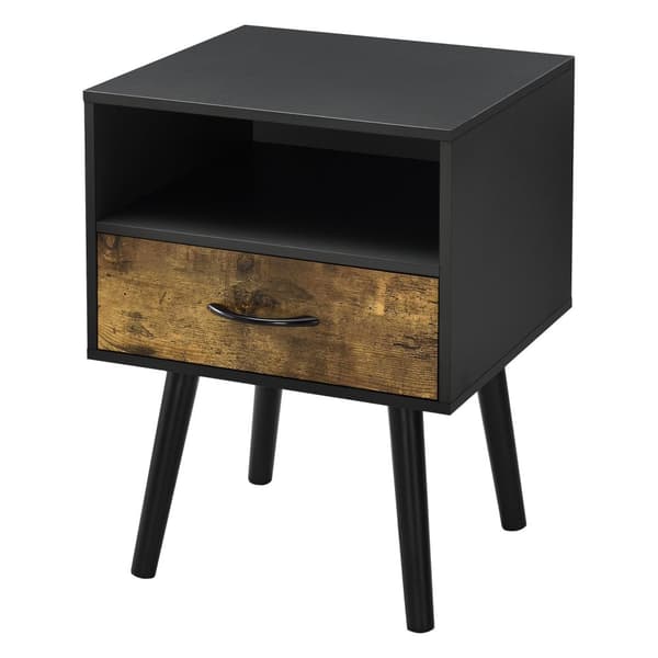 [en.casa]® Sängbord Gävle med låda-57x42x40cm-spånskiva-trä-mörk träfärg-svart