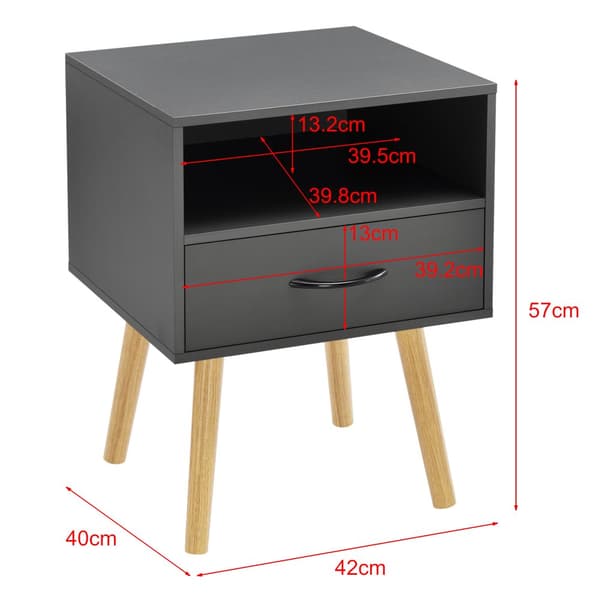 [en.casa]® Sängbord Gävle med låda-57x42x40cm-spånskiva-trä-mörkgrå