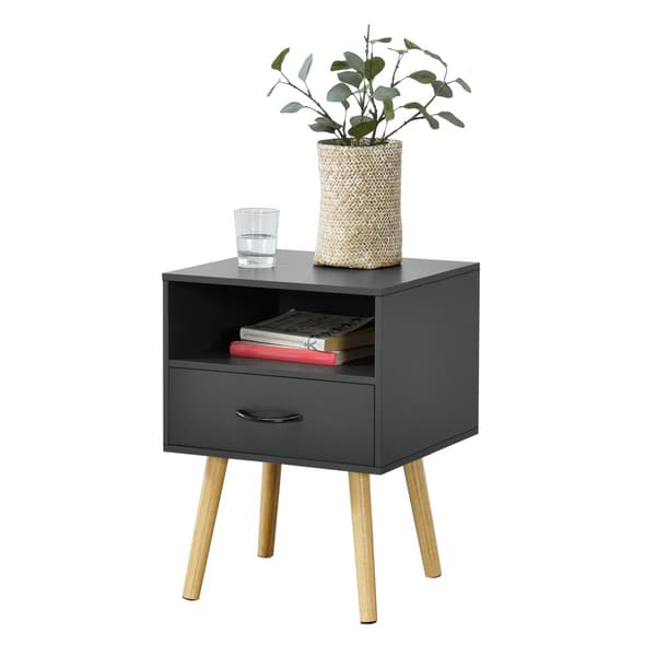 [en.casa]® Sängbord Gävle med låda-57x42x40cm-spånskiva-trä-mörkgrå