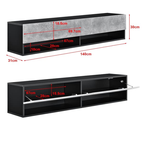 [en.casa]® Tv-bänk Halmstad-vägghängd- 140x31x30cm-melaminbelagd spånskiva-svart-betongimitation