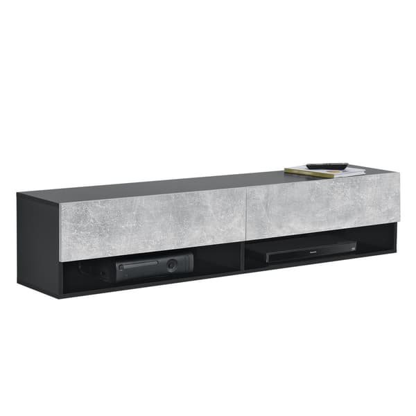 [en.casa]® Tv-bänk Halmstad-vägghängd- 140x31x30cm-melaminbelagd spånskiva-svart-betongimitation