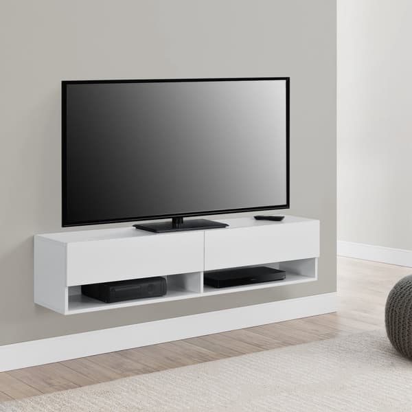 [en.casa]® Tv-bänk Halmstad-vägghängd- 140x31x30cm-melaminbelagd spånskiva-vit
