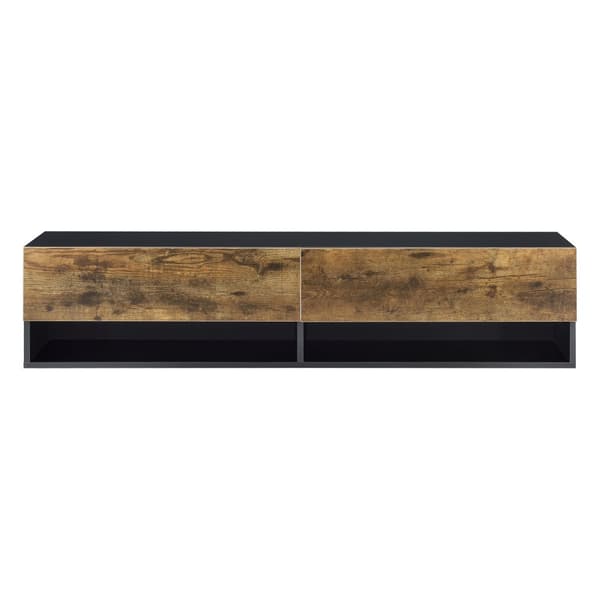 [en.casa]® Tv-bänk Halmstad-vägghängd- 140x31x30cm-melaminbelagd spånskiva-svart-mörk ekfärg