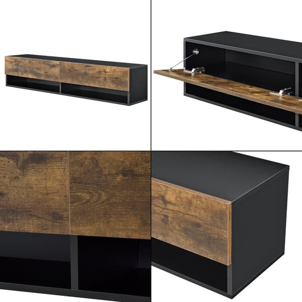 [en.casa]® Tv-bänk Halmstad-vägghängd- 140x31x30cm-melaminbelagd spånskiva-svart-mörk ekfärg