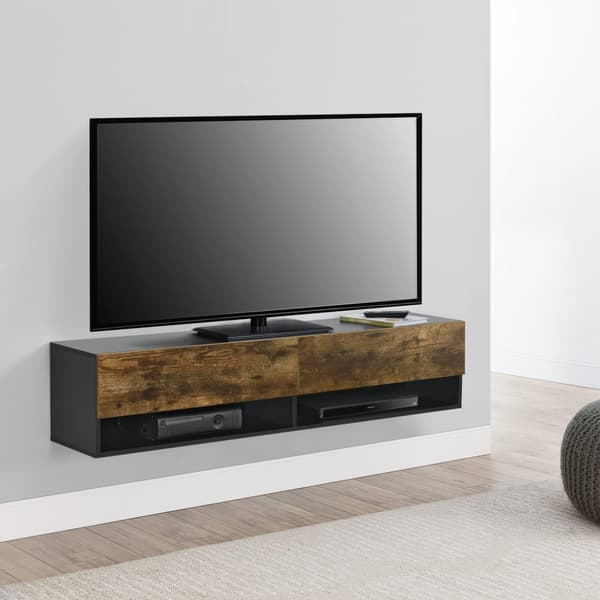 [en.casa]® Tv-bänk Halmstad-vägghängd- 140x31x30cm-melaminbelagd spånskiva-svart-mörk ekfärg