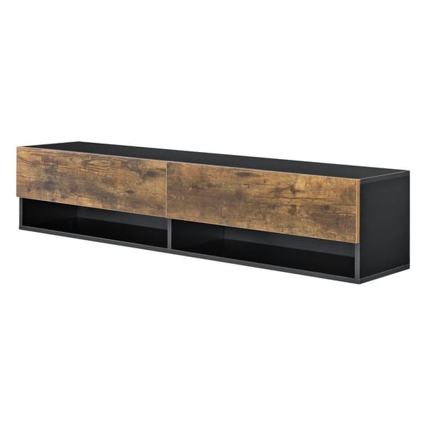 [en.casa]® Tv-bänk Halmstad-vägghängd- 140x31x30cm-melaminbelagd spånskiva-svart-mörk ekfärg