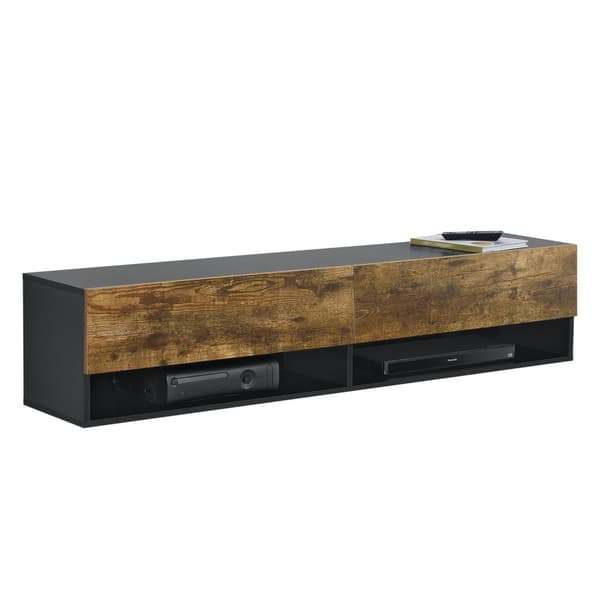 [en.casa]® Tv-bänk Halmstad-vägghängd- 140x31x30cm-melaminbelagd spånskiva-svart-mörk ekfärg