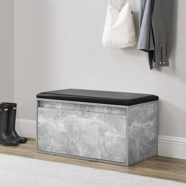 [en.casa] Bänk Degerfors med skoförvaring-plats för 3 par skor-80x39x45cm-svart-betongimitation