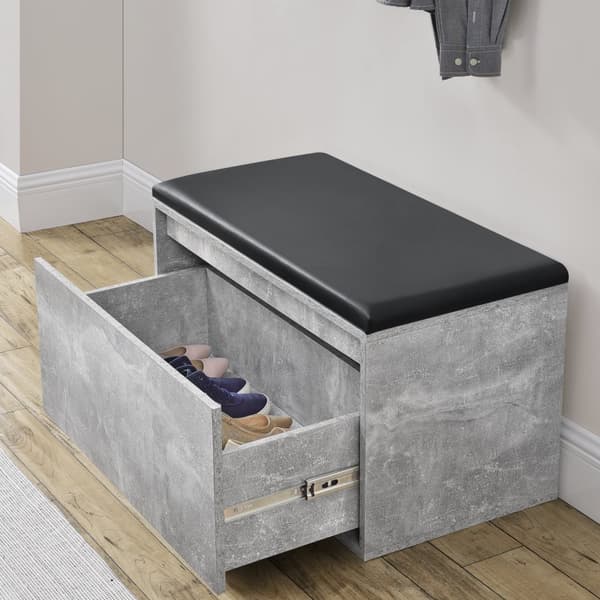 [en.casa] Bänk Degerfors med skoförvaring-plats för 3 par skor-80x39x45cm-svart-betongimitation