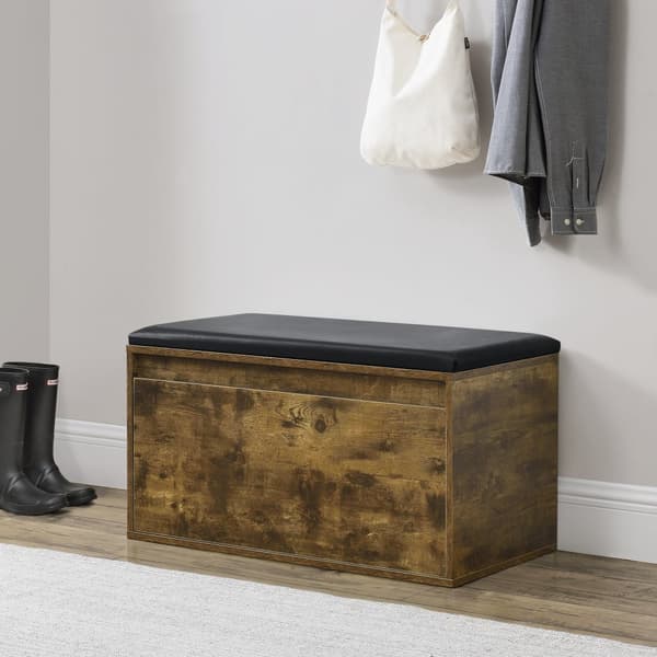 [en.casa] Bänk Degerfors med skoförvaring-plats för 3 par skor-80x39x45cm-svart-mörk ekfärg