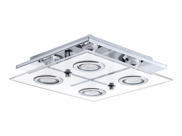 Eglo Cabo - Taklampe - LED-lyspære x 4 - GU10 - 3 W (ekvivalent 23 W) - klasse A+ - varmt hvitt lys - 3000 K - hvit, krom, blank, atlask Kromfarget, Gjennomsiktig, Hvit