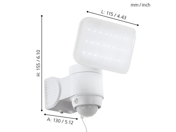 EGLO 98196, Väggbelysning för utomhusbruk, Vit, Plast, IP44, Fasad, III