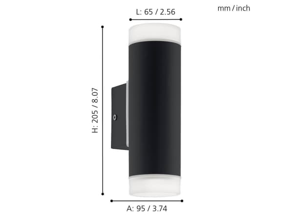 EGLO RIGA-LED, Vegglys, Sort, Plast, IP44, I, Satin