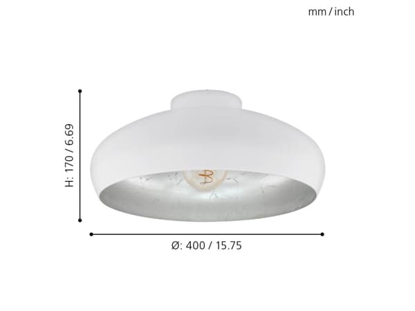 EGLO Mogano, 1 lampor, E27, IP20, Silver, Vit