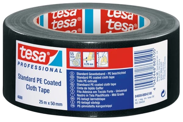TESA 4688, Sort, Bundtning, Emballage, Reparerer, Polyester, 25 m, 50 mm