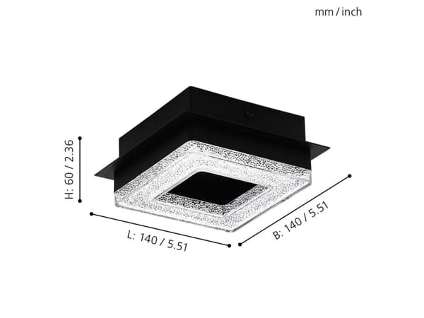 EGLO Fradelo 1, 1 ampuller, LED, 3000 K, 400 lm, IP20, Sort, Gjennomsiktig