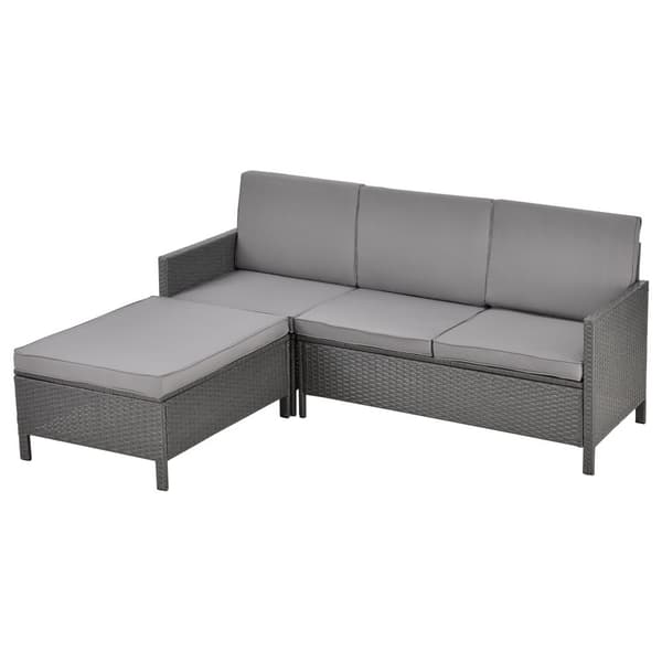 [en.casa] Loungegrupp Cloppenburg 4-sits-173x60x72cm-konstrotting-stål-glas-textil-mörkgrå-ljusgrå