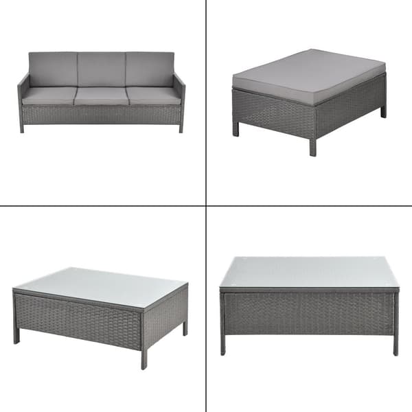 [en.casa] Loungegrupp Cloppenburg 4-sits-173x60x72cm-konstrotting-stål-glas-textil-mörkgrå-ljusgrå