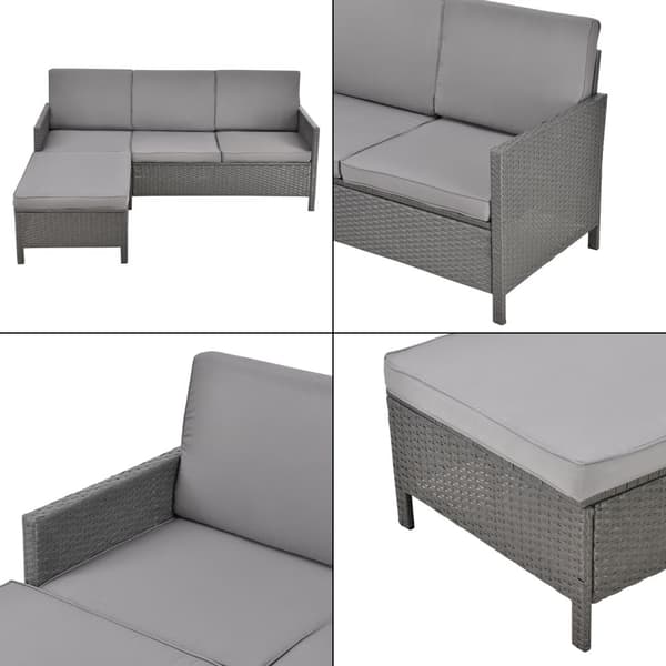 [en.casa] Loungegrupp Cloppenburg 4-sits-173x60x72cm-konstrotting-stål-glas-textil-mörkgrå-ljusgrå