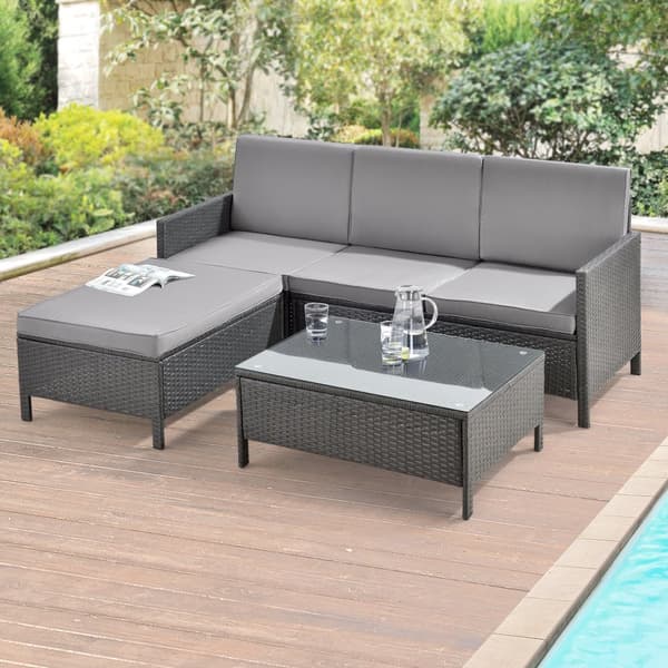[en.casa] Loungegrupp Cloppenburg 4-sits-173x60x72cm-konstrotting-stål-glas-textil-mörkgrå-ljusgrå