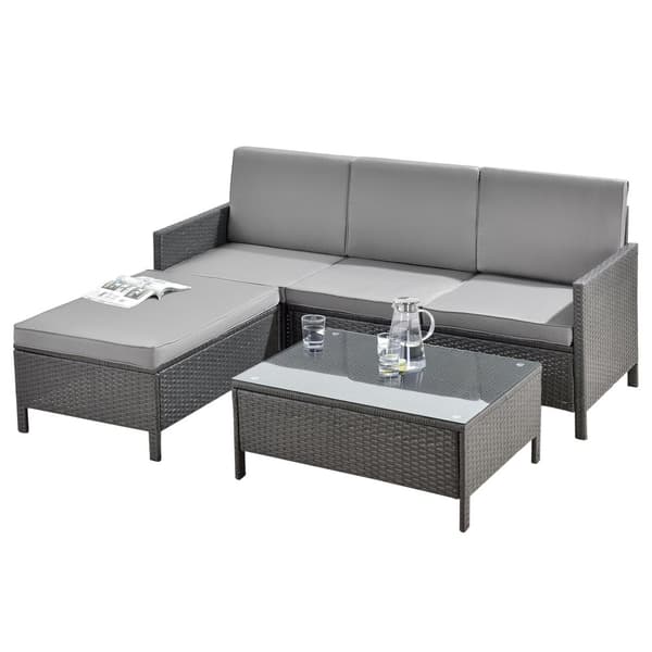 [en.casa] Loungegrupp Cloppenburg 4-sits-173x60x72cm-konstrotting-stål-glas-textil-mörkgrå-ljusgrå
