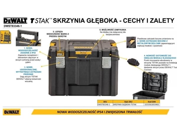 DeWALT DWST83346-1, Musta, Keltainen, Alumiini, Vesitiivis, 332 mm, 440 mm, 301 mm