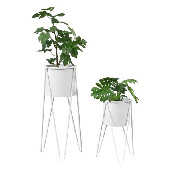 [en.casa] Växtställ set 2-med inbyggda krukor-48x25x25cm-70,5x32x32cm-metall-hairpin-vit